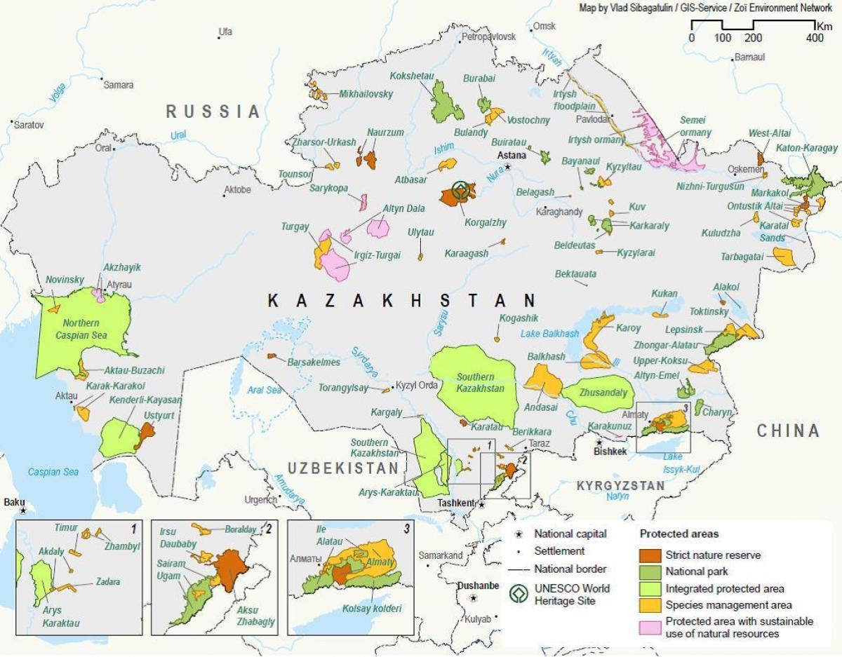 地図のカザフスタンの天然資源
