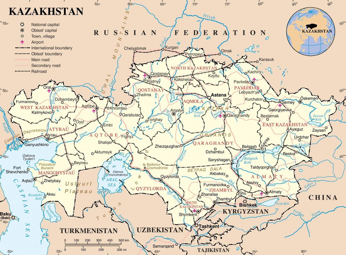 地図のカザフスタン政治