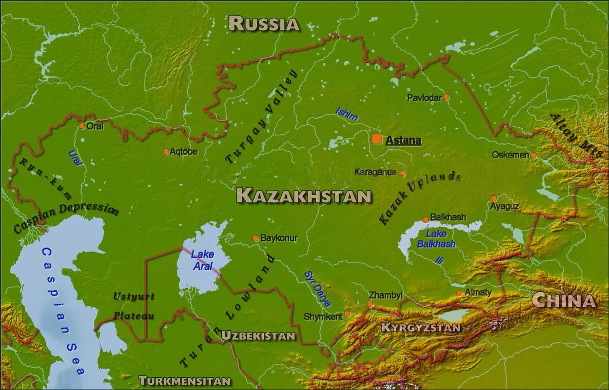 地図のカザフスタンの物理