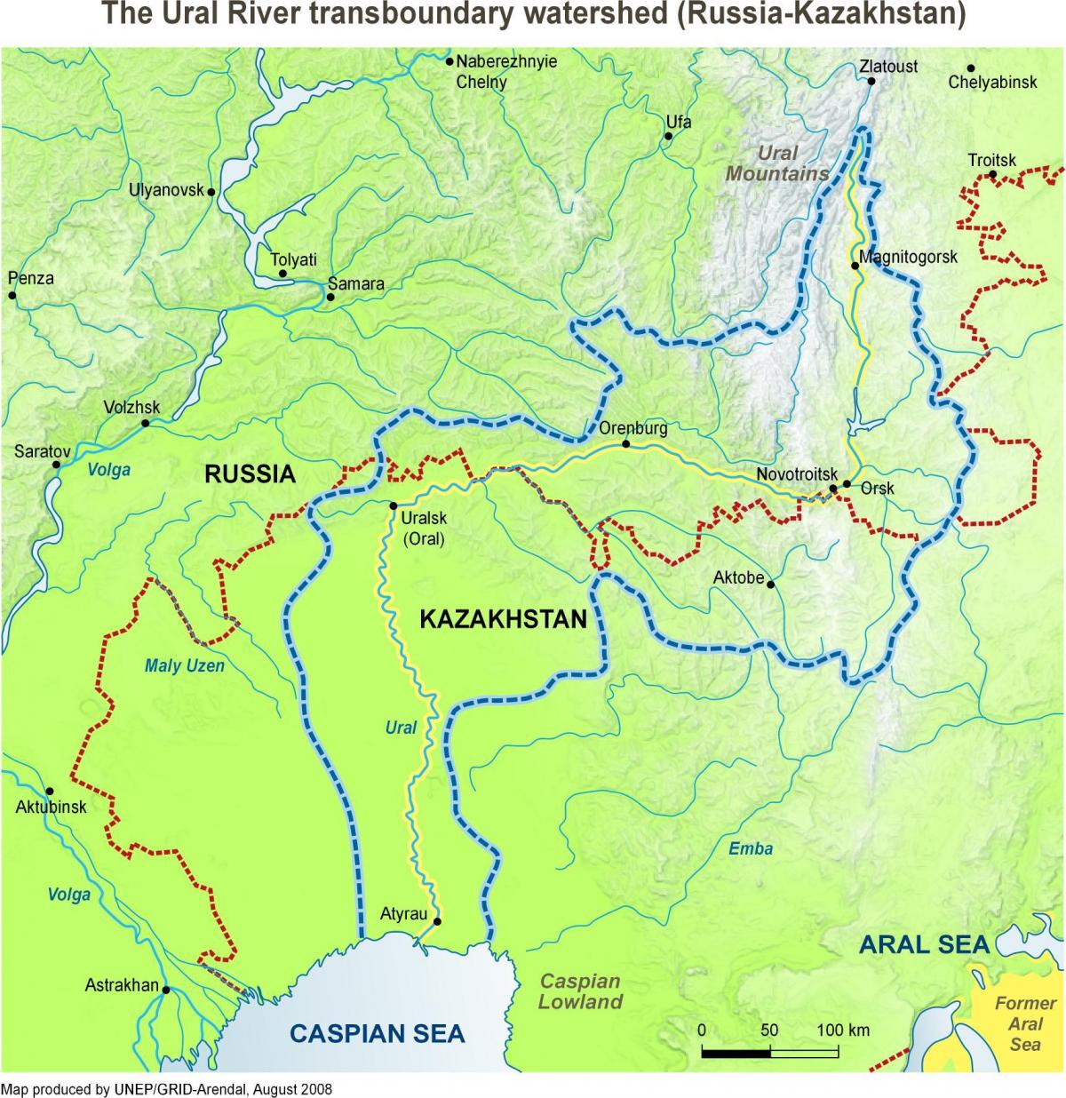 地図のカザフスタンの川