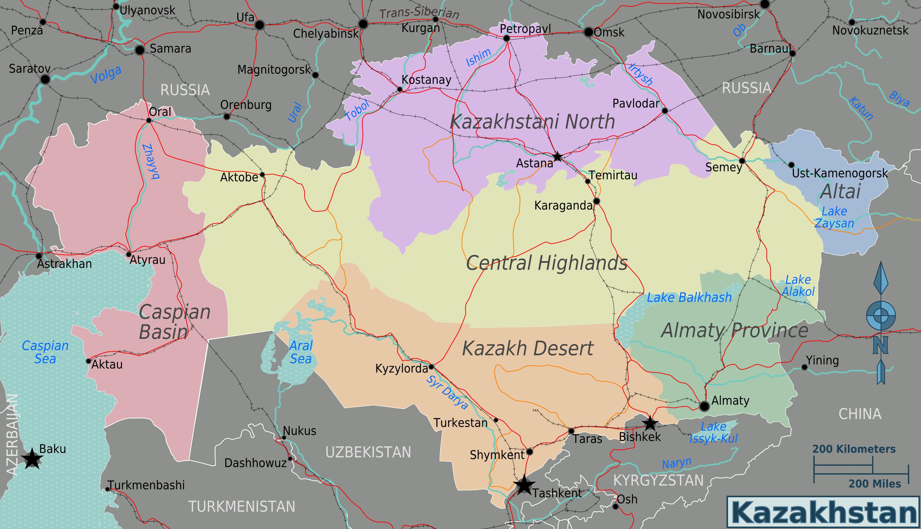 カザフスタンの地域地図 地図のカザフスタン地域 中央アジア アジア