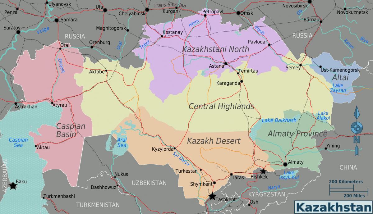 地図のカザフスタン地域