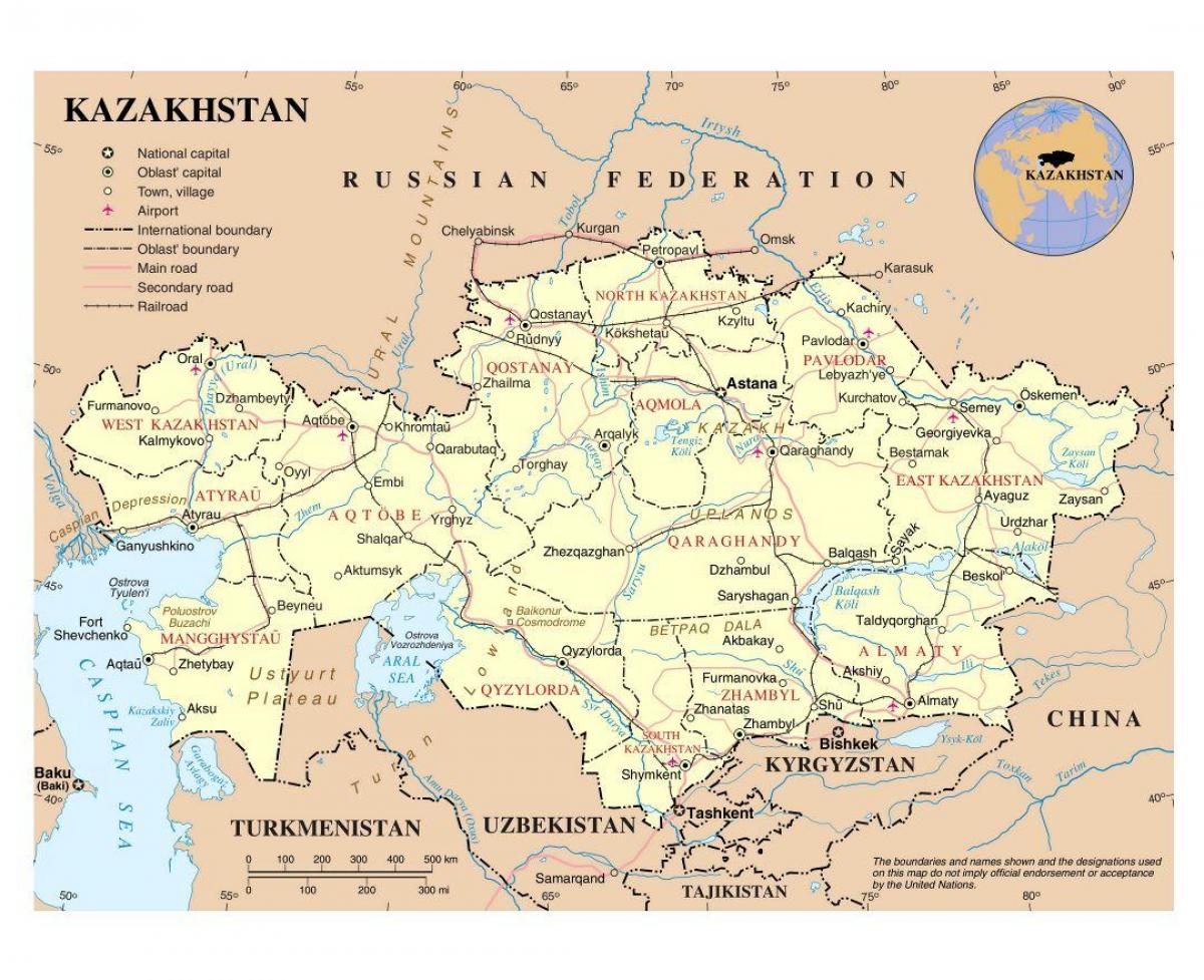 地図のカザフスタンの空港
