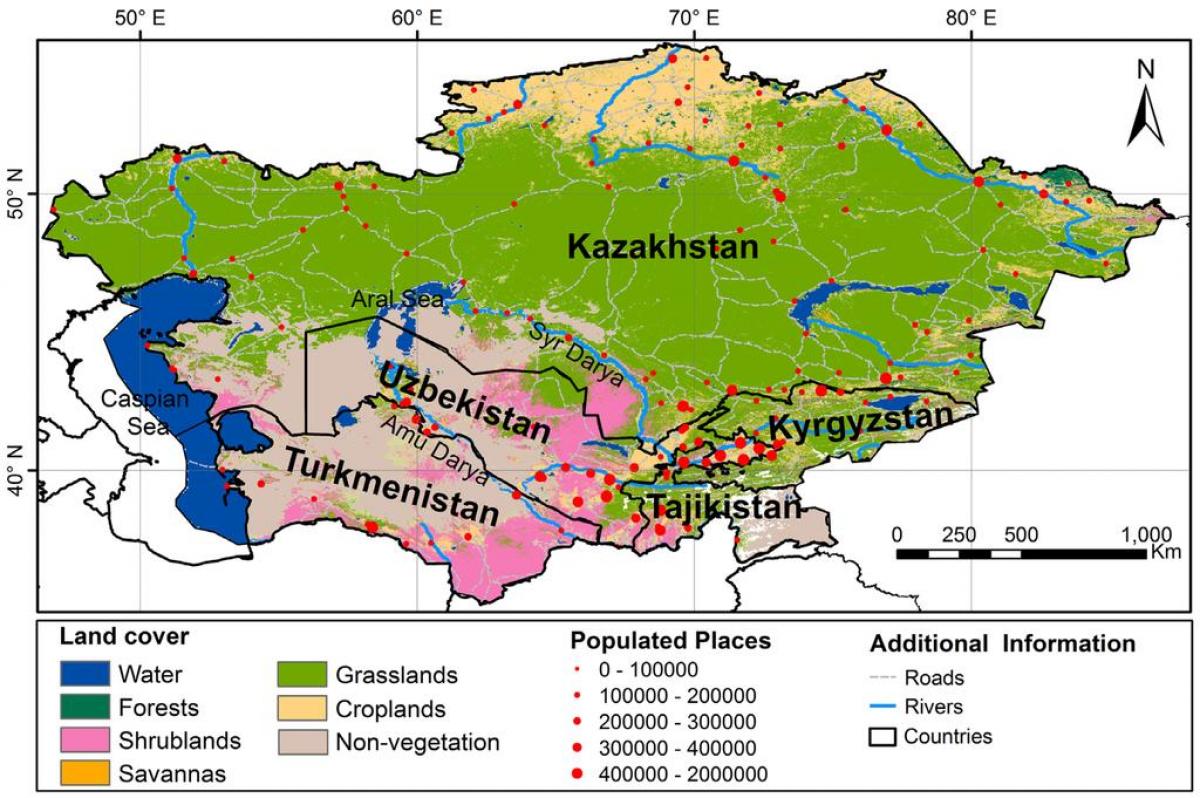 地図のカザフスタンでの気候