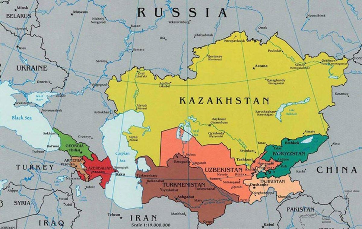 地図カザフスタン周辺国